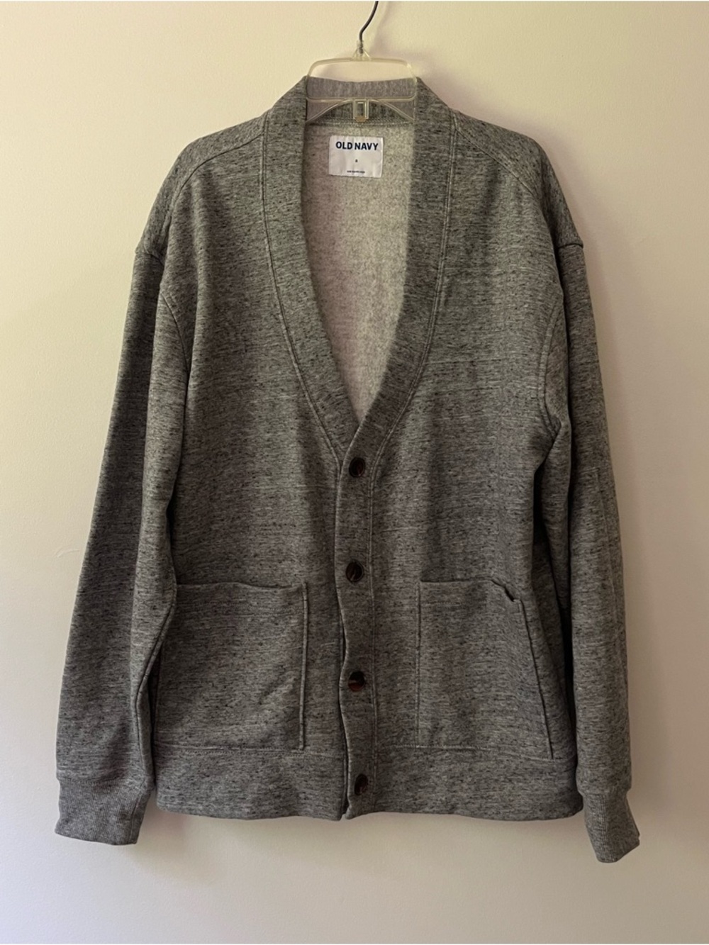 Men's Old Navy Fleece Lined Cardigan Small Preppy Academia Patch Pockets NEW